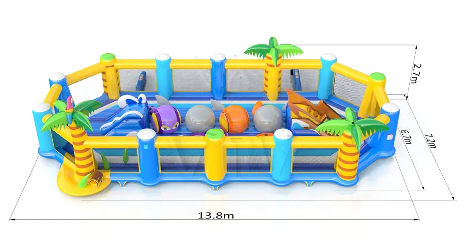 Wipe Out Pirates with fence commercial inflatable wipe-out attraction