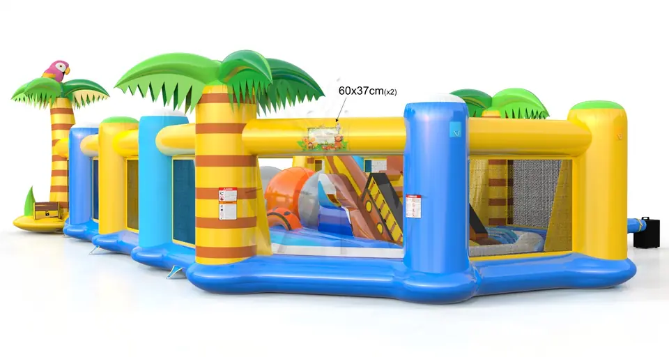 Wipe Out Pirates with fence commercial inflatable wipe-out attraction