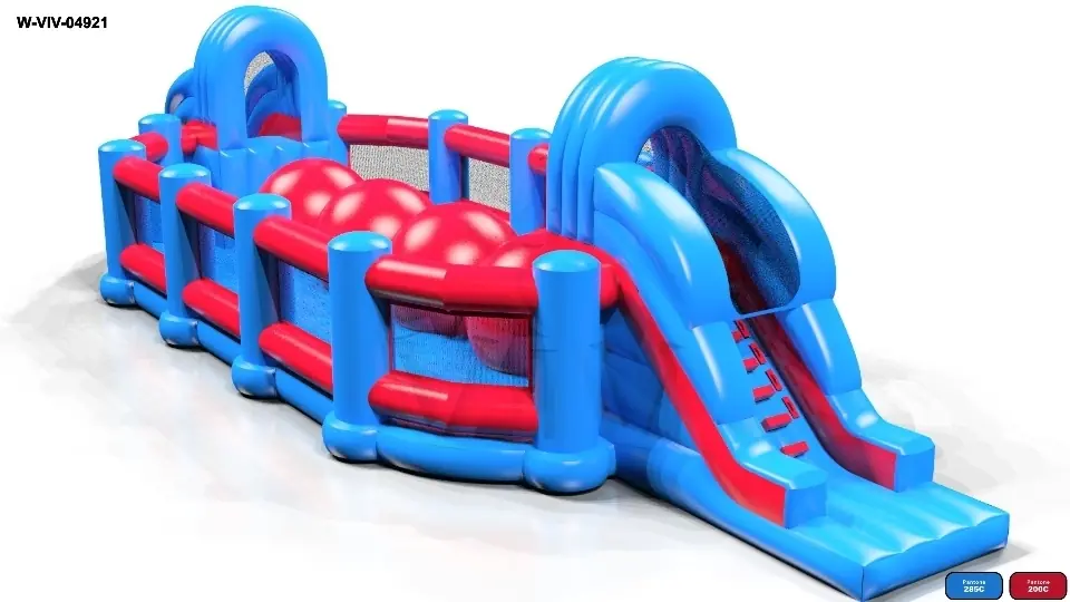 Wipe-Out with Barrier Blue and Red commercial inflatable wipe-out attraction