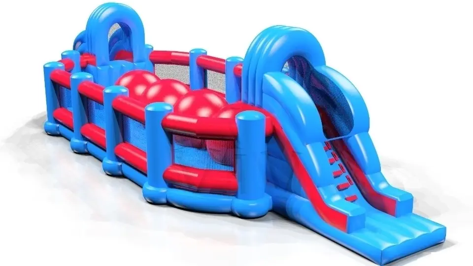 Wipe-Out with Barrier Blue and Red commercial inflatable wipe-out attraction