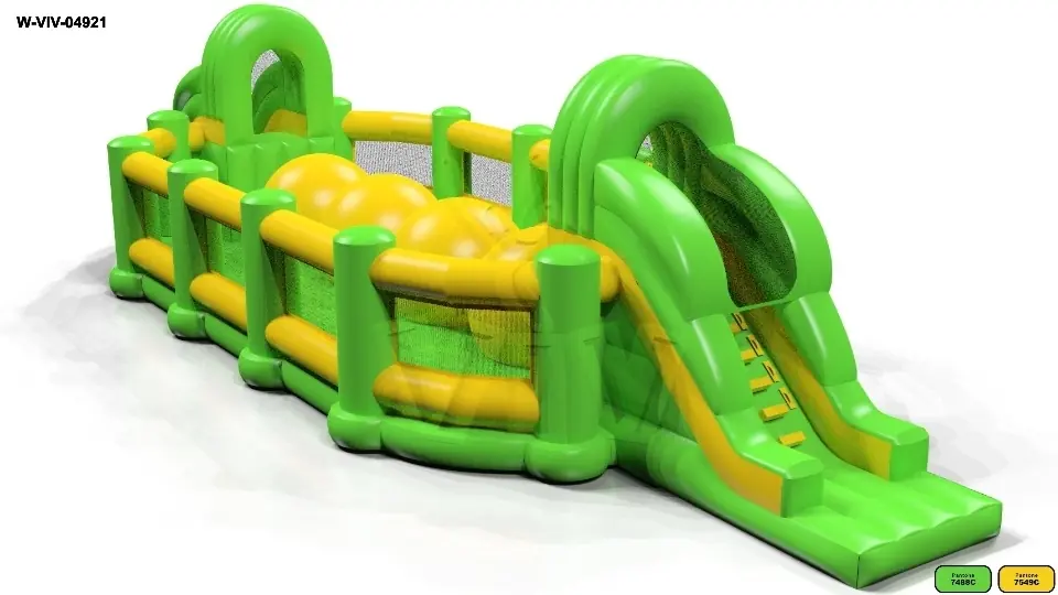 Wipe-Out with Barrier Green and Yellow commercial inflatable wipe-out attraction