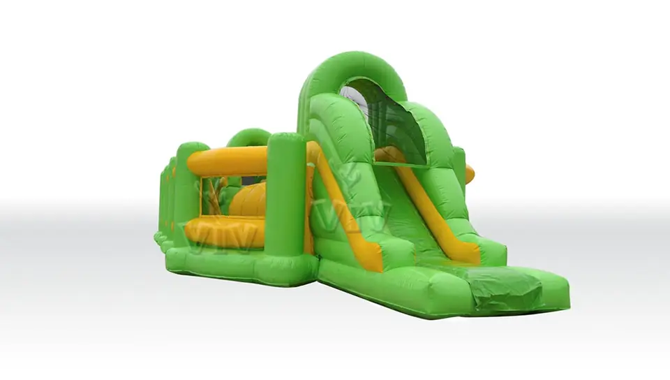 Wipe-Out with Barrier Green and Yellow commercial inflatable wipe-out attraction