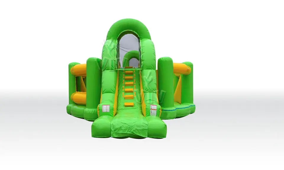 Wipe-Out with Barrier Green and Yellow commercial inflatable wipe-out attraction