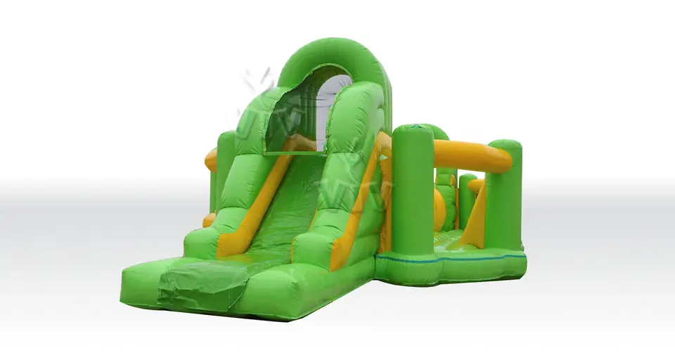 Wipe-Out with Barrier Green and Yellow commercial inflatable wipe-out attraction