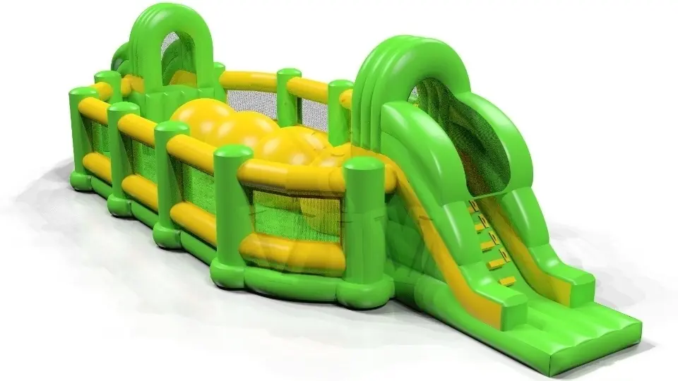 Wipe-Out with Barrier Green and Yellow commercial inflatable wipe-out attraction
