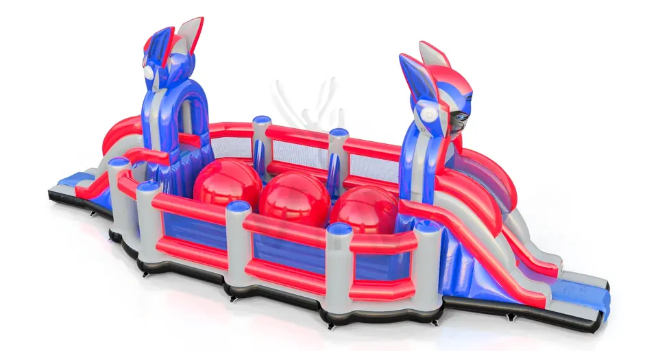 Wipe out with fence and 3 balls Robots commercial inflatable wipe-out attraction
