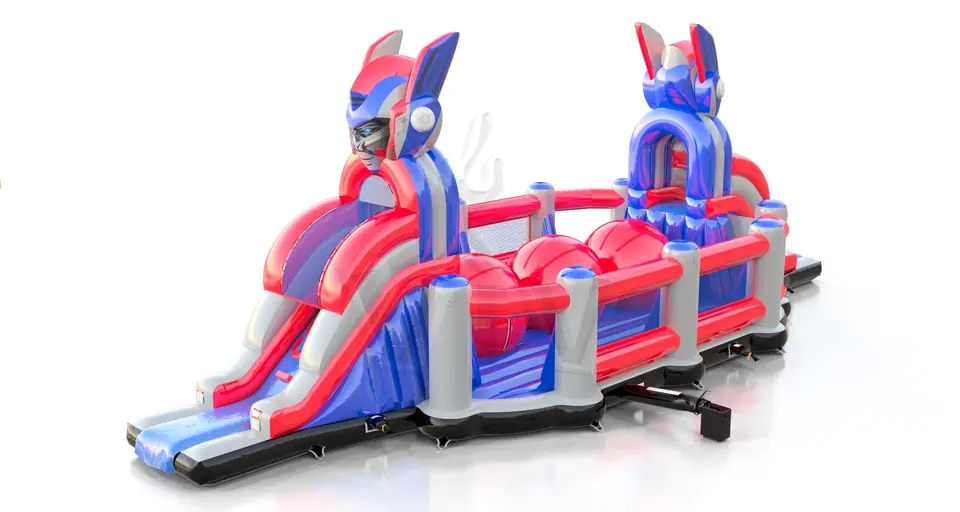 Wipe out with fence and 3 balls Robots commercial inflatable wipe-out attraction