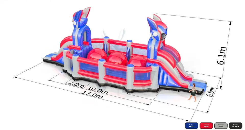 Wipe out with fence and 3 balls Robots commercial inflatable wipe-out attraction