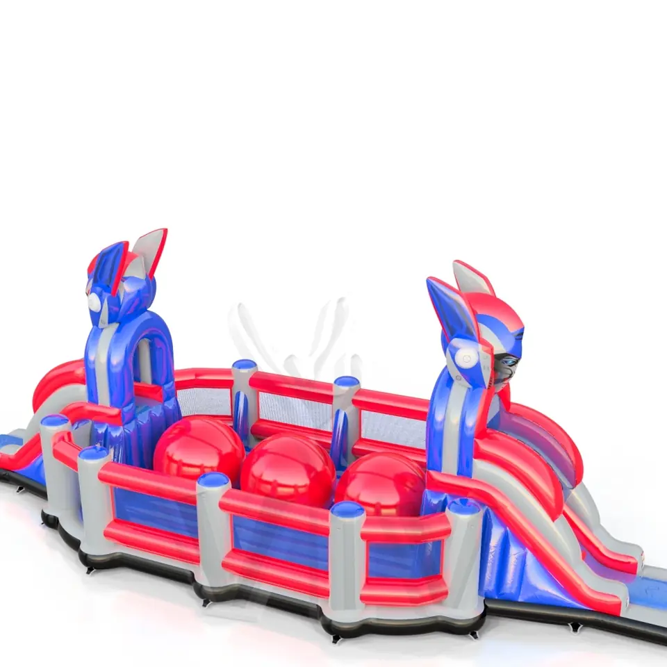 Wipe out with fence and 3 balls Robots commercial inflatable wipe-out attraction