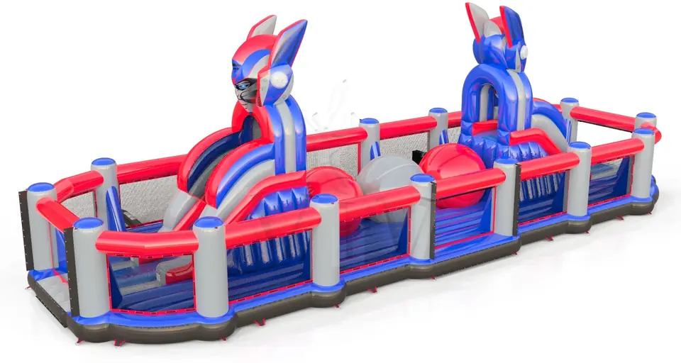 Wipe Out with fence on one side Robots commercial inflatable wipe-out attraction