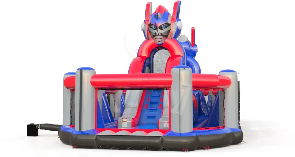Wipe Out with fence on one side Robots commercial inflatable wipe-out attraction