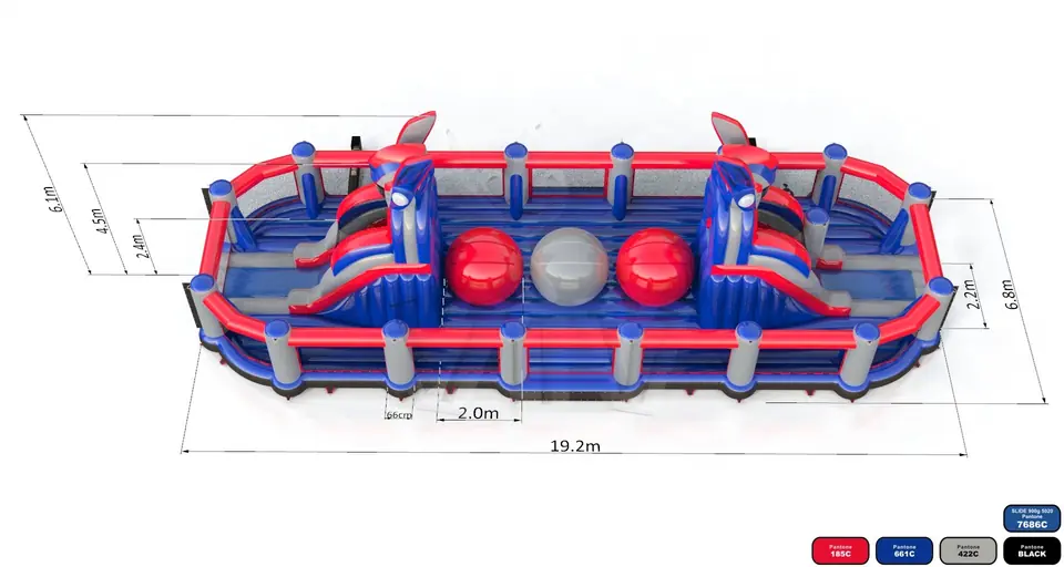 Wipe Out with fence on one side Robots commercial inflatable wipe-out attraction