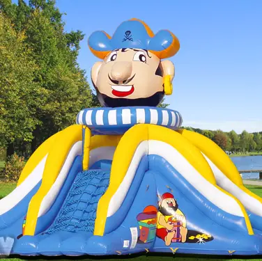 Pirate ship-themed inflatable slide