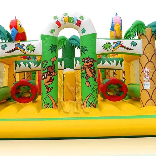 Inflatable active center with slides and play obstacles