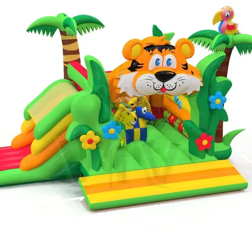Bounce Tiger with slide and figures - Collection Jungle De Luxe commercial inflatable bounce