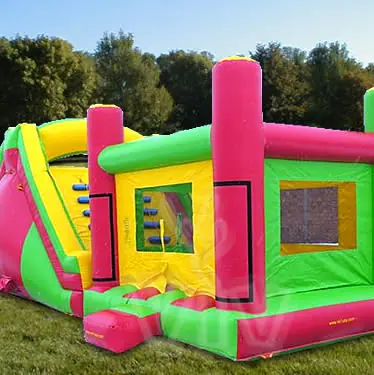 Open-top inflatable bounce with slide combo