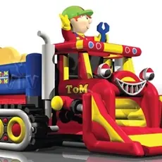 Bulldozer roofed inflatable bounce