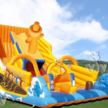 Galleon ship-shaped inflatable slide
