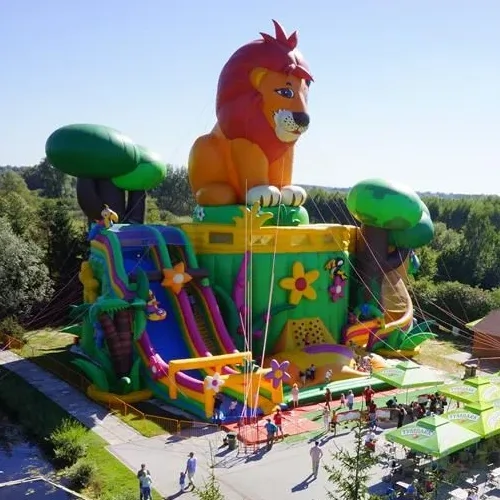 Large blue VIV inflatable slide prepared for commercial amusement use