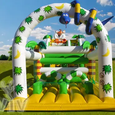 Jungle-themed inflatable slide with active play centre