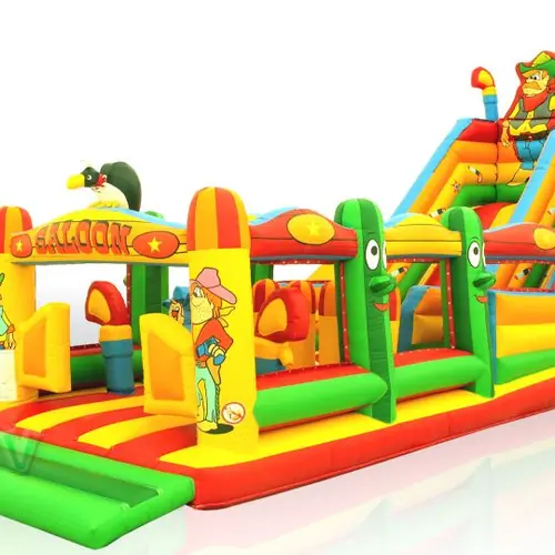 Obstacle Course Western with slide commercial inflatable obstacle course