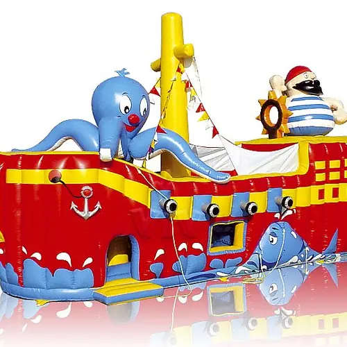 Inflatable ship attraction for themed family zones