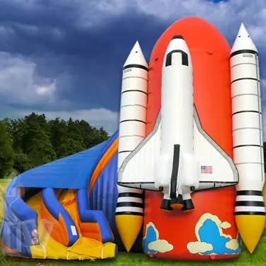 Rocket-shaped inflatable slide