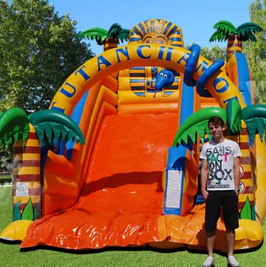 Egyptian-themed inflatable slide with pyramid motif