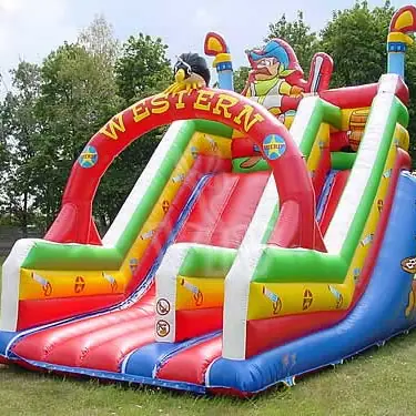 Western saloon-themed inflatable slide