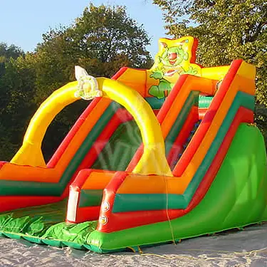 Space-themed inflatable slide with rocket motif
