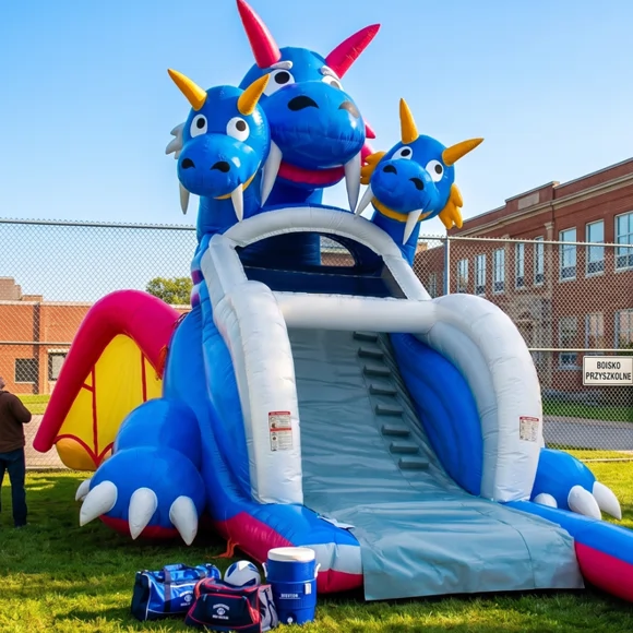 Themed VIV inflatable slide with colourful commercial artwork