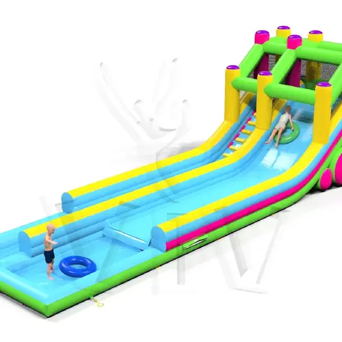 Waterslide 12.8m with Pool and Entrance on the Same Side commercial inflatable slide