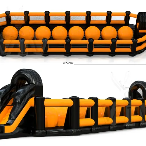 Wipe-Out Extra Long Black and Orange commercial inflatable obstacle course