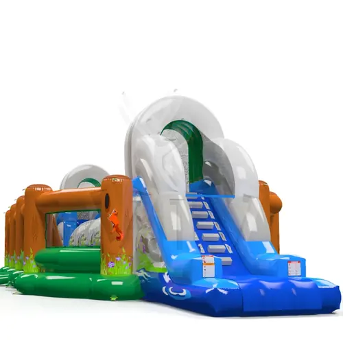 Wipe out Mountains (with fence) commercial inflatable wipe-out attraction