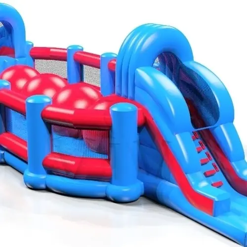 Wipe-Out with Barrier Blue and Red commercial inflatable wipe-out attraction