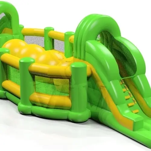 Wipe-Out with Barrier Green and Yellow commercial inflatable wipe-out attraction