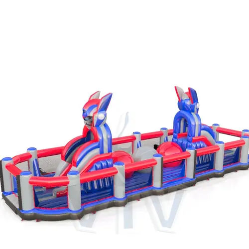 Wipe Out with fence on one side Robots commercial inflatable wipe-out attraction